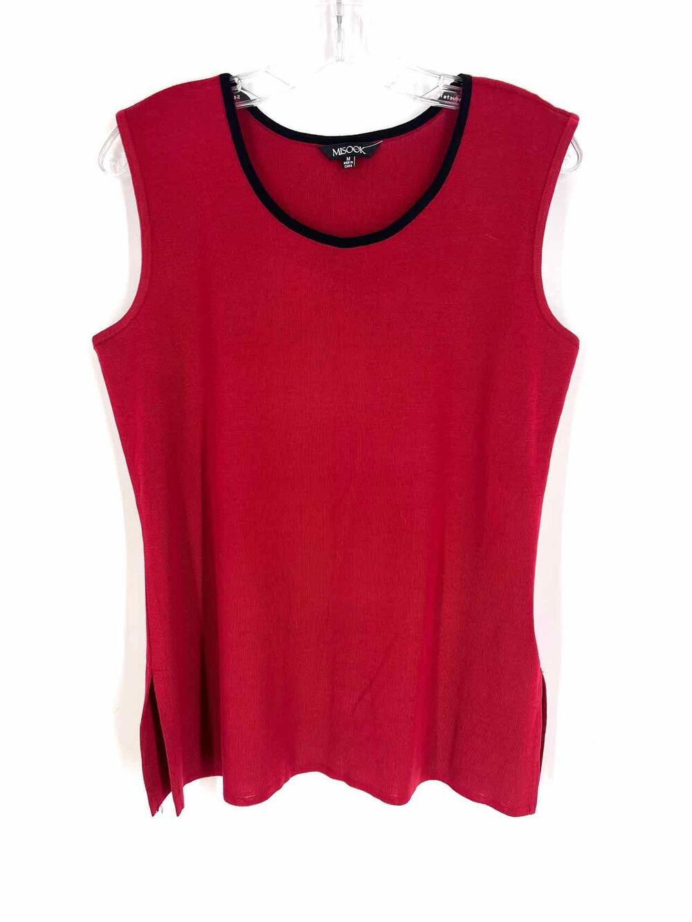 Misook Size M Red/Black Trim Designer Top-Sleeveless